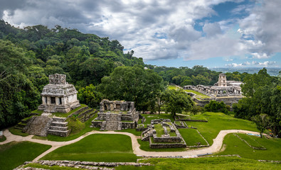 Panoramic view of mayan ruins of Palenque - Chiapas, Mexico