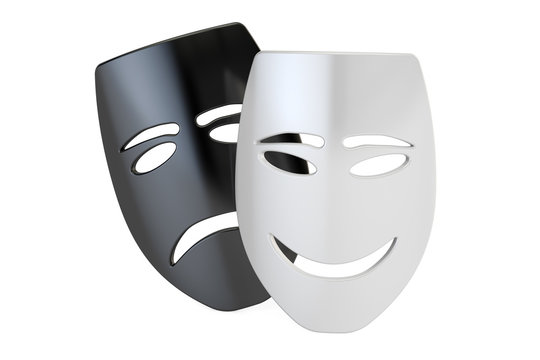 Tragicomic Theater Masks. Sad and Smile concept, 3D rendering
