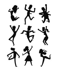 Happy jumping people vector set.