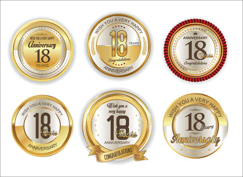 Anniversary retro vintage golden badges collection 18 years