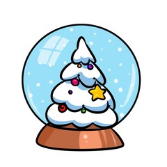 Snow Globe Christmas Tree cartoon illustration isolated image