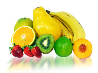 Tropical Fruits isolated on a white background with shadow effect