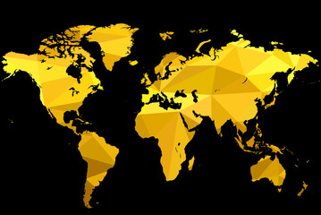 Fototapeta na wymiar Золотая карта мира. Полигональная карта мира в золотом цвете, векторная иллюстрация.