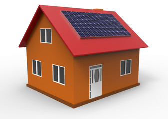 House with solar panel, 3d rendering