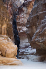Petra canyon called the Siq that leads to the Nabatean city, Jordan