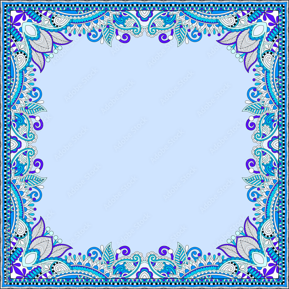 Wall mural blue floral vintage frame, ukrainian ethnic style