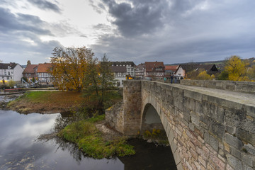 Fototapeta na wymiar Street view of a medieval town Melsungen in Hesse