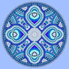 decorative design of blue circle dish floral paisley template