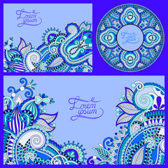 set of floral blue background, template frame design for card
