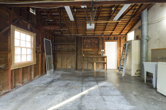 Old wooden garage before remodelling.