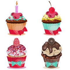 Set of tasty Cupcake. Hand draw vector illustration.
