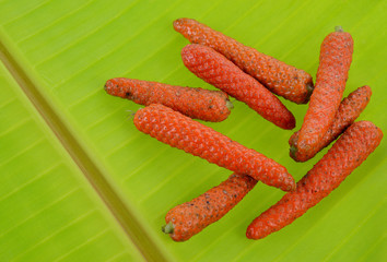 Long Pepper on banana leaf