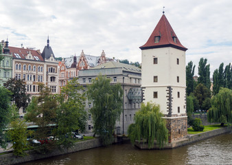 Fototapeta premium View from Jirasek bridge towards Detsky Childrens island