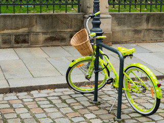 Retro bike color green with white polka dots