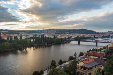Naklejka premium Panorama of the old part of Prague from the Letna park.