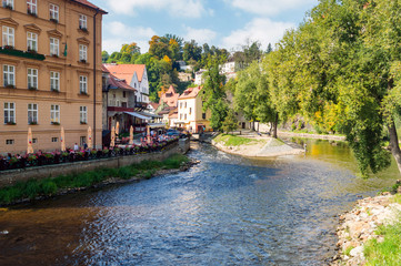 Fototapeta na wymiar Old buildings from the historical town of Cesky Krumlov on the banks of Vltava river