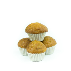 Banana muffin cupcakes isolated on white background
