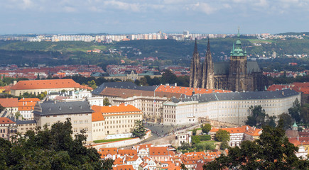 Fototapeta premium Czerwone dachy w mieście Praga. Panoramiczny widok na Pragę