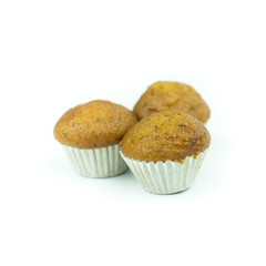 Banana muffin cupcakes isolated on white background