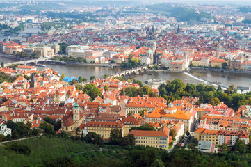 Naklejka na ściany i meble Red roofs in the city Prague. Panoramic view of Prague