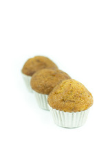 Banana muffin cupcakes isolated on white background