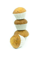 Banana muffin cupcakes isolated on white background