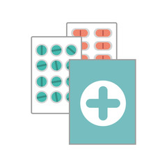 Fototapeta premium color silhouette with first aid kit and pills vector illustration