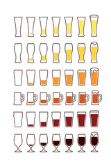 Glasses of beer: empty, half, full. Vector
