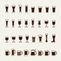 Set icons of beer glass silhouettes. Vector