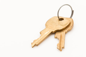 Keys on a key ring on white background.