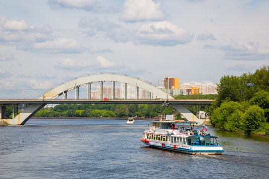 Cruise ship goes on the Moscow River in Moscow