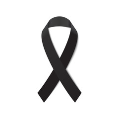 Black awareness ribbon for Mourning symbol on white background