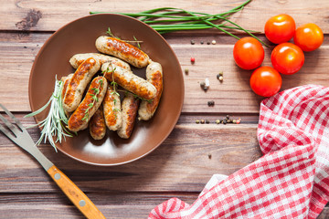 sausages and vegetables on a table, selective focus