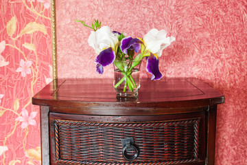 Elegant commode against a wall, selective focus