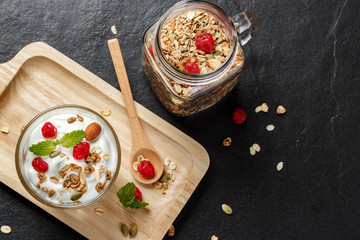 Greek yogurt on black stone slab