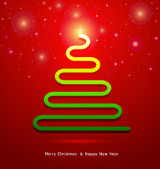 Abstract Christmas tree on red background-Vector illustration