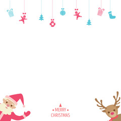Christmas card with santa calus and reindeer on white