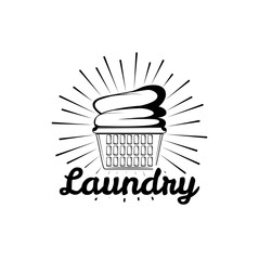 laundry room vintage logo, label, badge with clean clothes in basket.