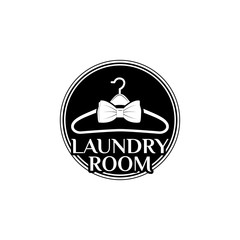 laundry room label, badge, logo with hanger and bow-tie