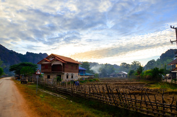 Fototapeta na wymiar Konglor village in the morning time 