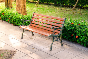 Wooden bench in the city park