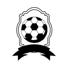 Fototapeta na wymiar monochrome heraldic with soccer ball and ribbon vector illustration