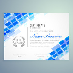 modern certificate template with blue mosiac shapes