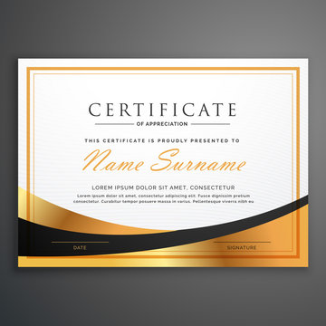 certificate template deisgn with golden wave