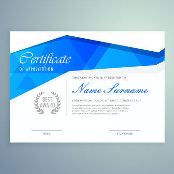 stylish modern certificate template design with blue abstract sh