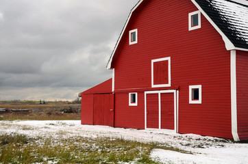 Large Red Barn in Winter