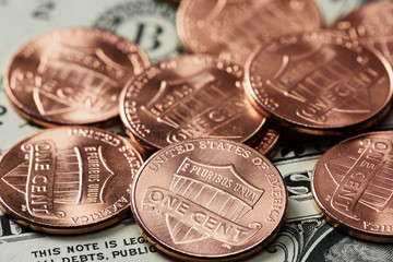 macro of one cent coins