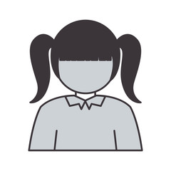 half body silhouette girl with pigtails vector illustration