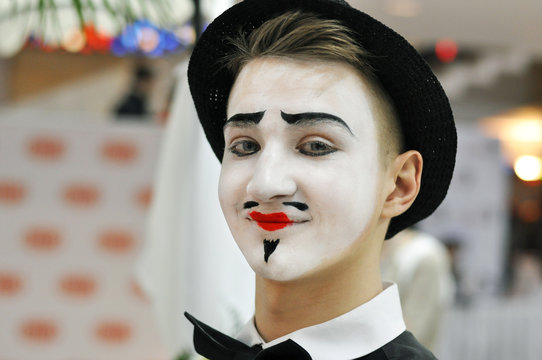Portrait of the boy mime actor Close-up
