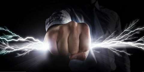 Man catch stream of light . Mixed media